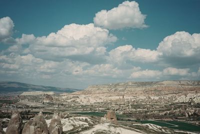 High angle view of landscape against cloudy sky