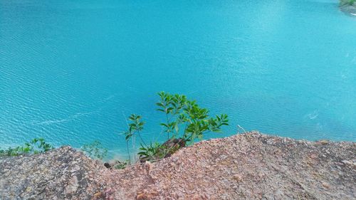 High angle view of serene blue lake