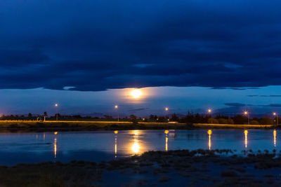 Scenic view of lake against sky at dusk