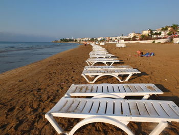 Scenic view of beach against clear sky