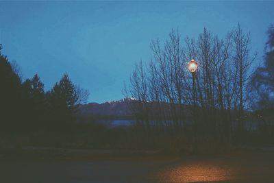 Scenic view of lake against clear sky during sunset