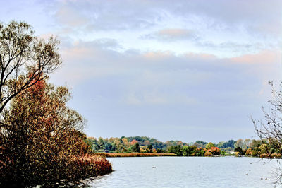 View of calm lake against sky