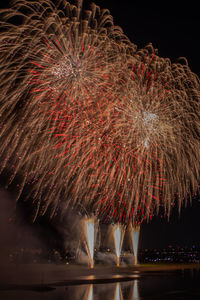 Low angle view of firework display at night