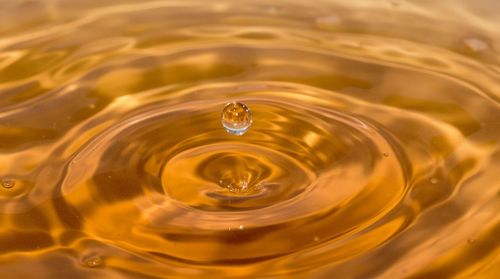 Close-up of drop falling in water