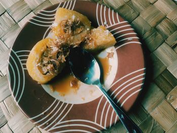 High angle view of food in plate