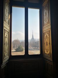 Buildings seen through window