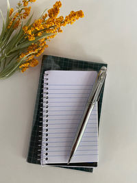 High angle view of open book on table