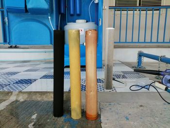 Close-up of pipes on table