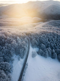 Aerial view of snow covered landscape