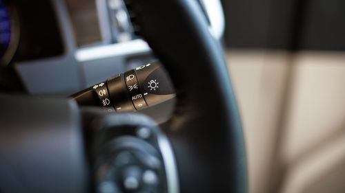 Close-up of car steering wheel