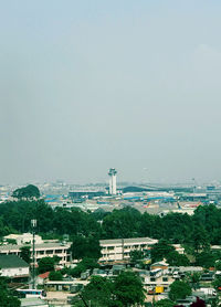 High angle view of buildings in city