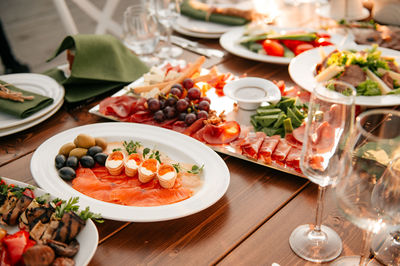 High angle view of food on table