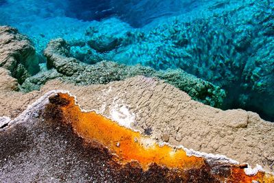 High angle view of hot spring geyser at yellowstone national park