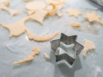 High angle view of cookies on table