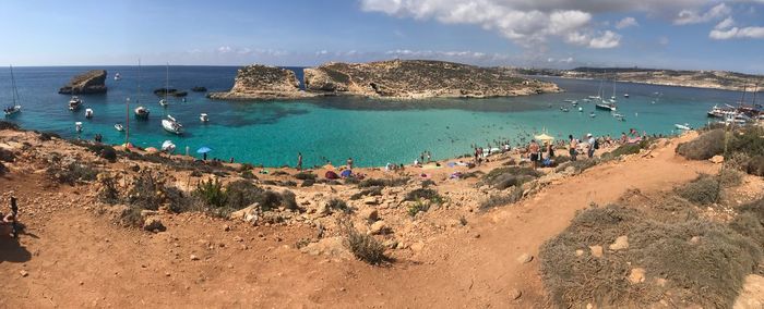 High angle view of people at beach