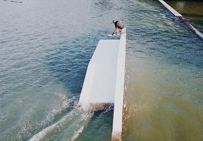 High angle view of man in sea