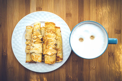 High angle view of breakfast served on table