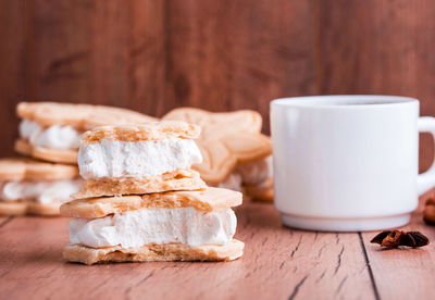 Close-up of coffee cup on table