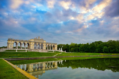 Reflection of building in lake