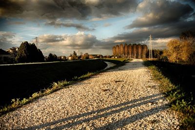 Road amidst trees against sky