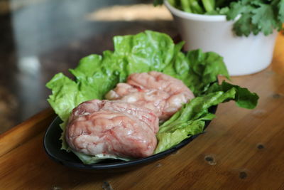 Close-up of salad in plate on table
