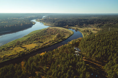 High angle view of trees on landscape against sky