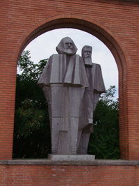 Low angle view of statue against sky