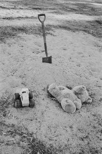 High angle view of toy on beach
