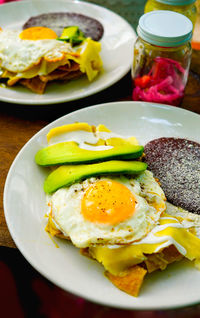 Close-up of breakfast served on table