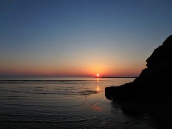 Scenic view of sea against clear sky during sunset