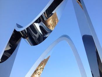 High section of built structure against clear blue sky