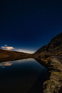 Scenic view of mountains against sky at night