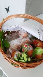 High angle view of fish in basket