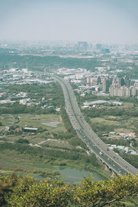 High angle view of cityscape against sky