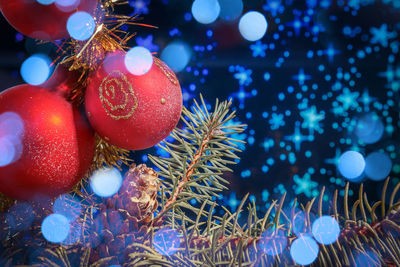 Close-up of christmas decoration hanging on tree