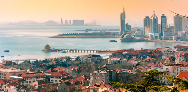 Aerial view of city at waterfront