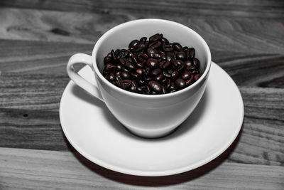 High angle view of coffee in bowl on table