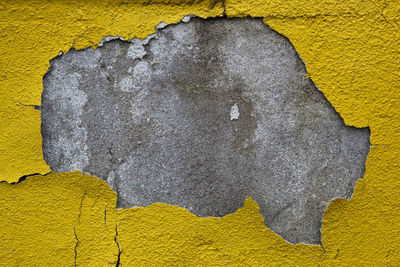 Full frame shot of wall with yellow paint peeling