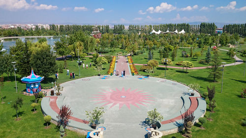 Aerial view of park against sky