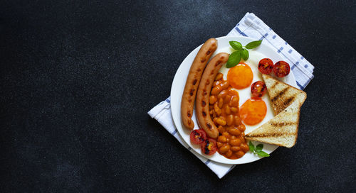 High angle view of breakfast served in plate