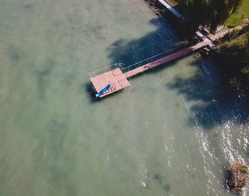 High angle view of dam on sea