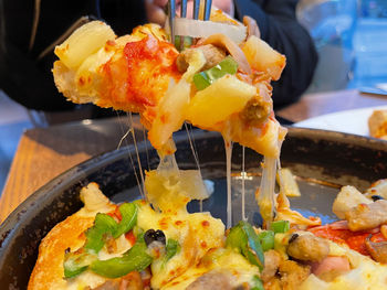 Close-up of served food on table