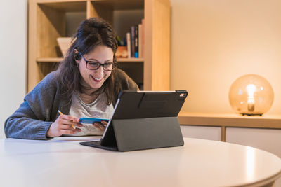 White woman working from home