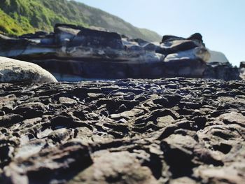 Surface level of rocks on shore