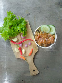 High angle view of food on table