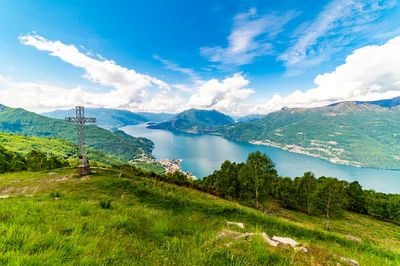 Panorama of lake como, with tremezzina, lenno, , lake lugano, photographed from alpe camaggiore.