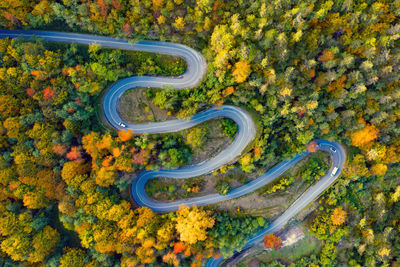 High angle view of yellow car on road