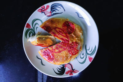 High angle view of breakfast served on table