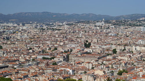 High angle view of townscape against sky