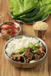 Close-up of food in bowl on table